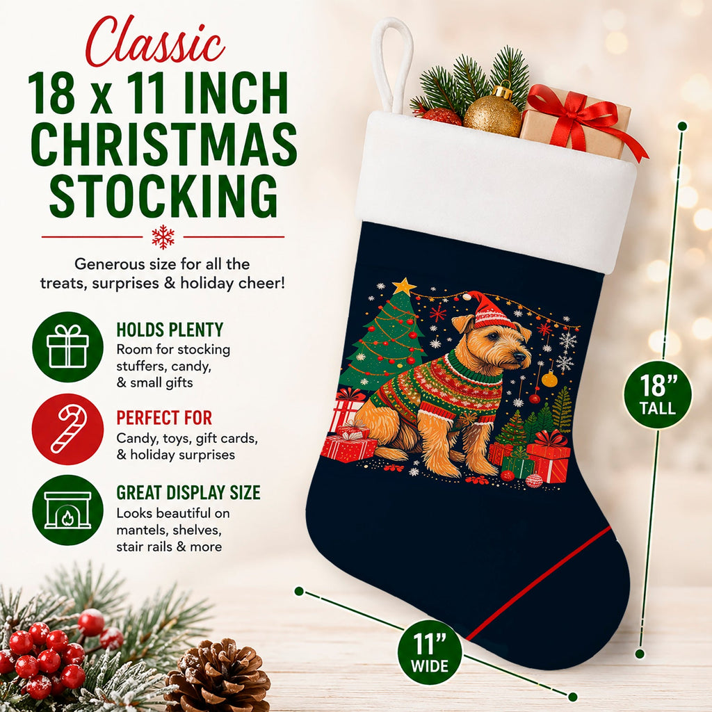 Lakeland Terrier Christmas Holiday Stocking Double-Sided Print, Polyester Suede,11x18, Made in USA