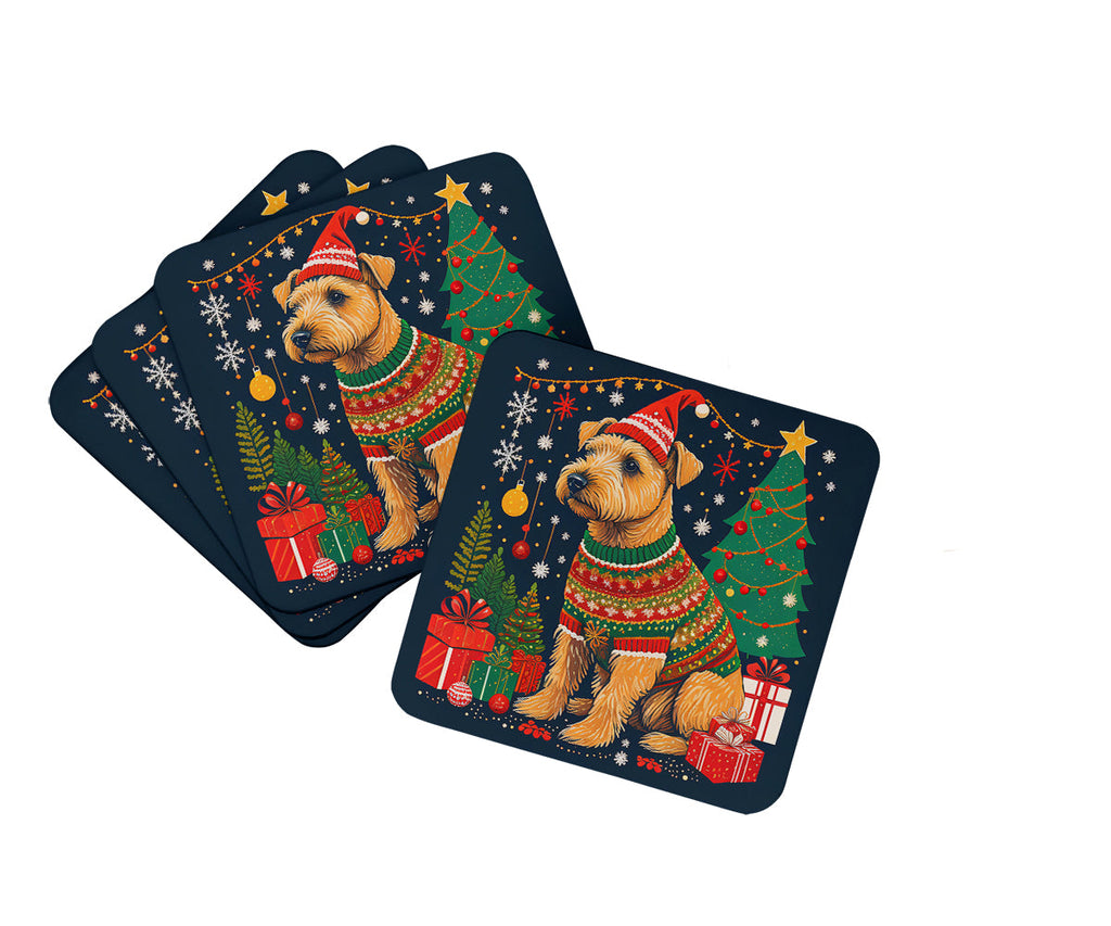 Lakeland Terrier Christmas Foam Coasters Set of 4 Cup Coasters for Indoor Outdoor, Tabletop Protection, Anti Slip, Mouse pad Material