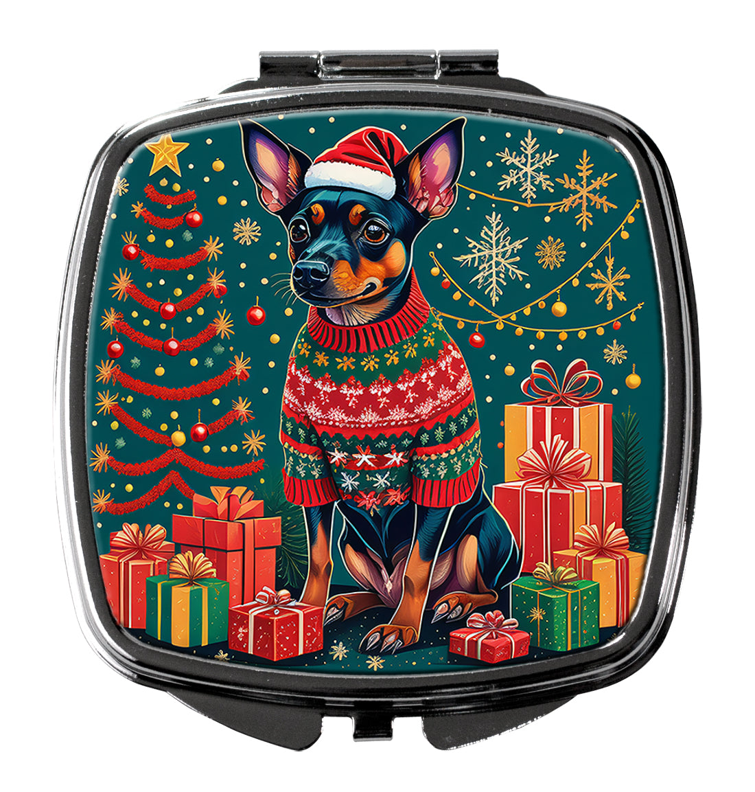 Miniature Pinscher Christmas Compact Mirror Decorative Travel Makeup Mirror for Women Girls Gifts Pocket Makeup Mirror Folding Handheld