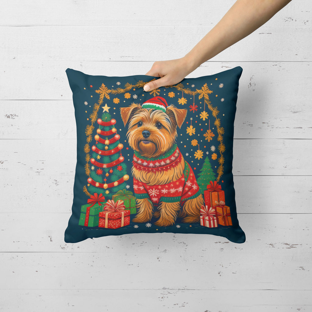 Norfolk Terrier Christmas Decorative Throw Pillow 14x14 Indoor Outdoor Accent Cushion, Fabric Cover with Insert for Sofa, Bed, Porch & Living Room