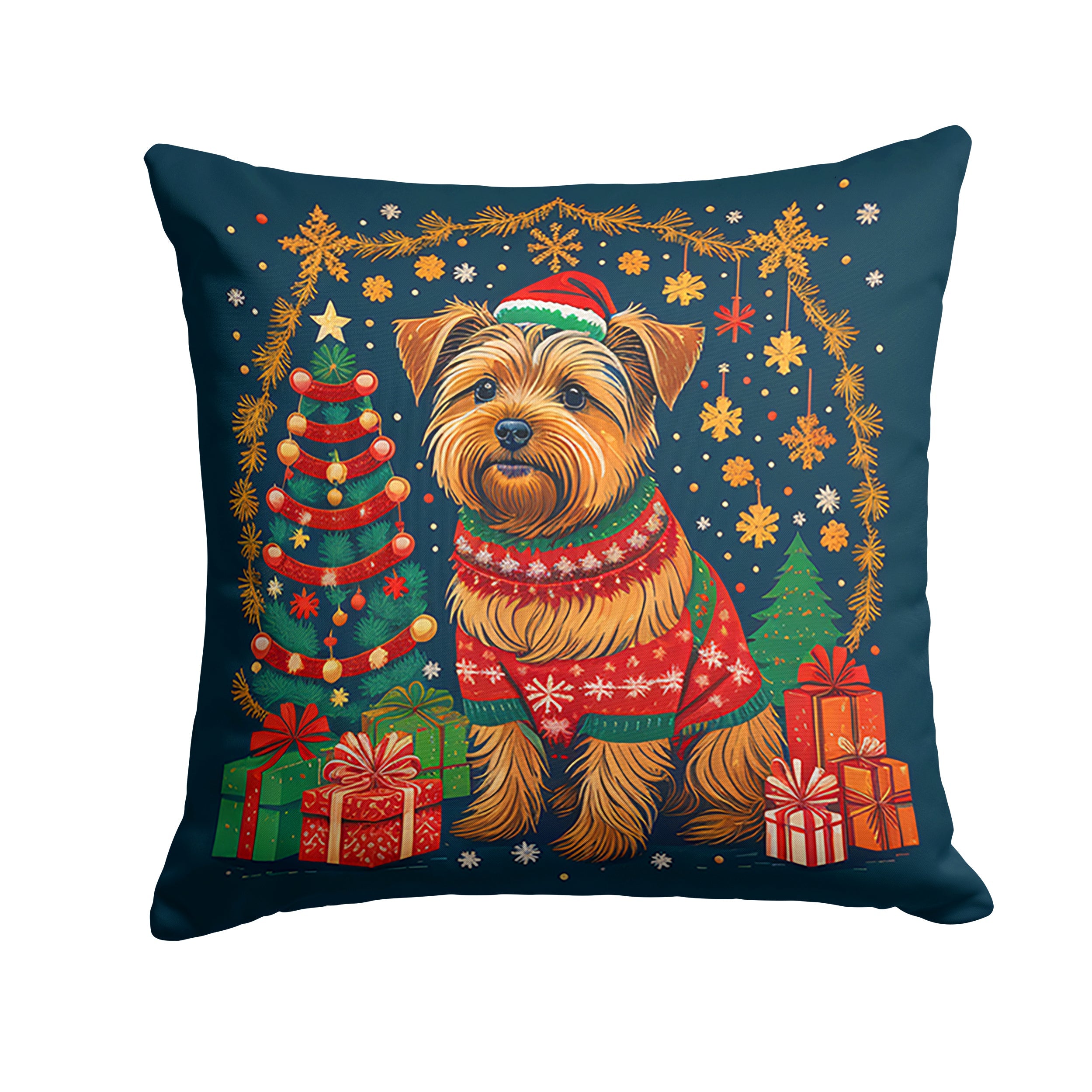 Norfolk Terrier Christmas Decorative Throw Pillow 18x18 Indoor Outdoor Accent Cushion, Fabric Cover with Insert for Sofa, Bed, Porch & Living Room