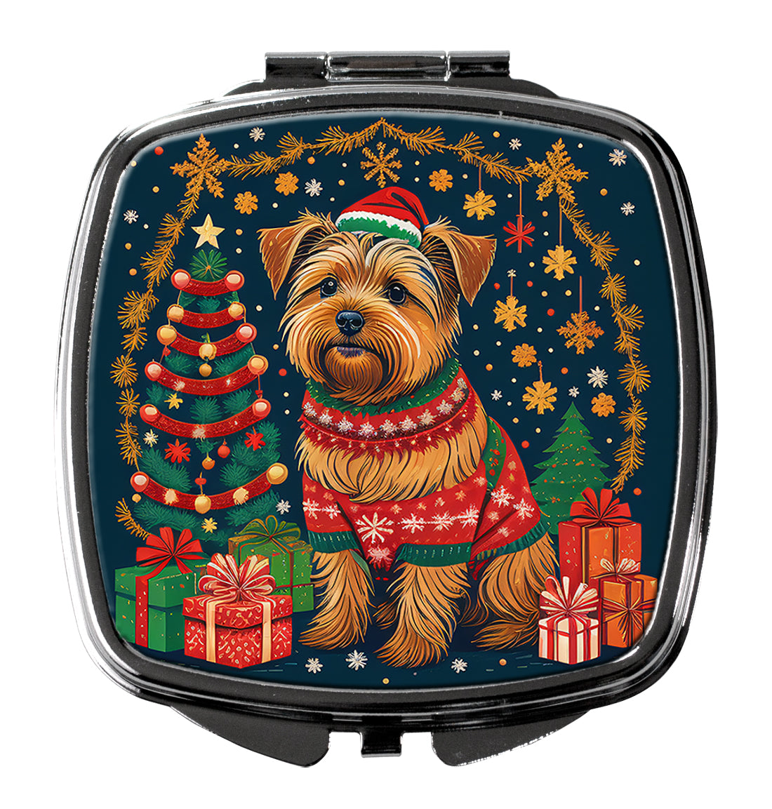 Norfolk Terrier Christmas Compact Mirror Decorative Travel Makeup Mirror for Women Girls Gifts Pocket Makeup Mirror Folding Handheld