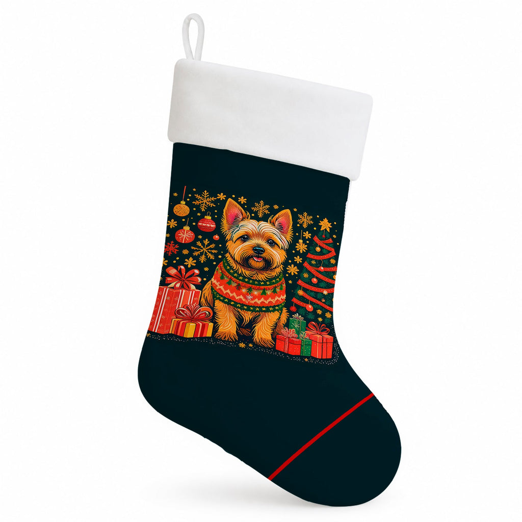 Norwich Terrier Christmas Holiday Stocking Double-Sided Print, Polyester Suede,11x18, Made in USA