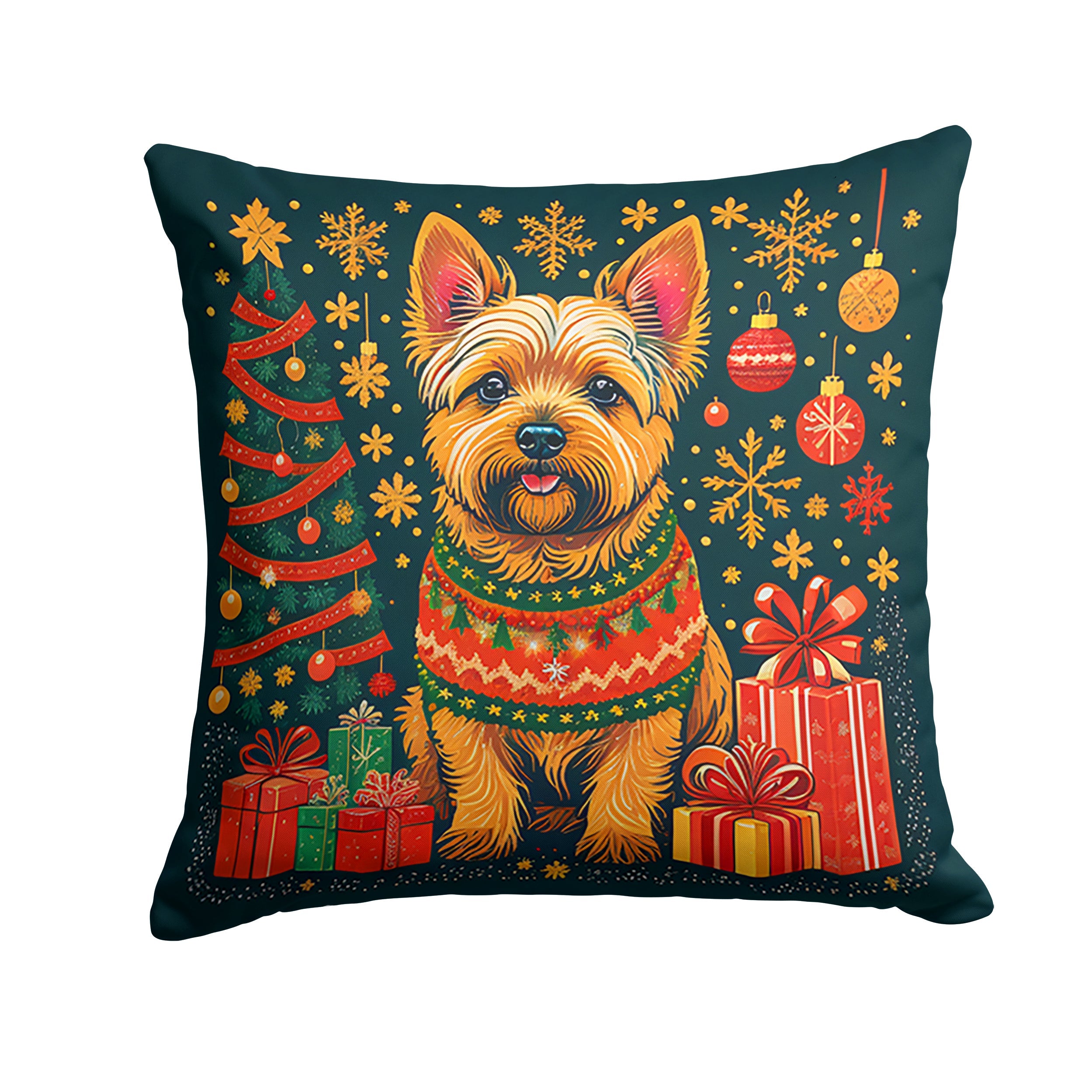 Norwich Terrier Christmas Decorative Throw Pillow 14x14 Indoor Outdoor Accent Cushion, Fabric Cover with Insert for Sofa, Bed, Porch & Living Room