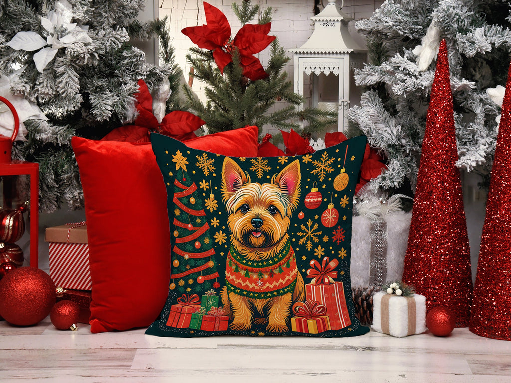 Norwich Terrier Christmas Decorative Throw Pillow 18x18 Indoor Outdoor Accent Cushion, Fabric Cover with Insert for Sofa, Bed, Porch & Living Room