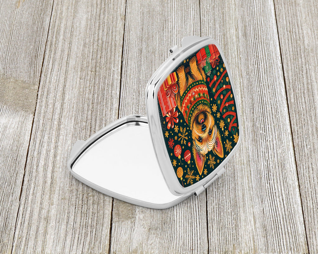Norwich Terrier Christmas Compact Mirror Decorative Travel Makeup Mirror for Women Girls Gifts Pocket Makeup Mirror Folding Handheld