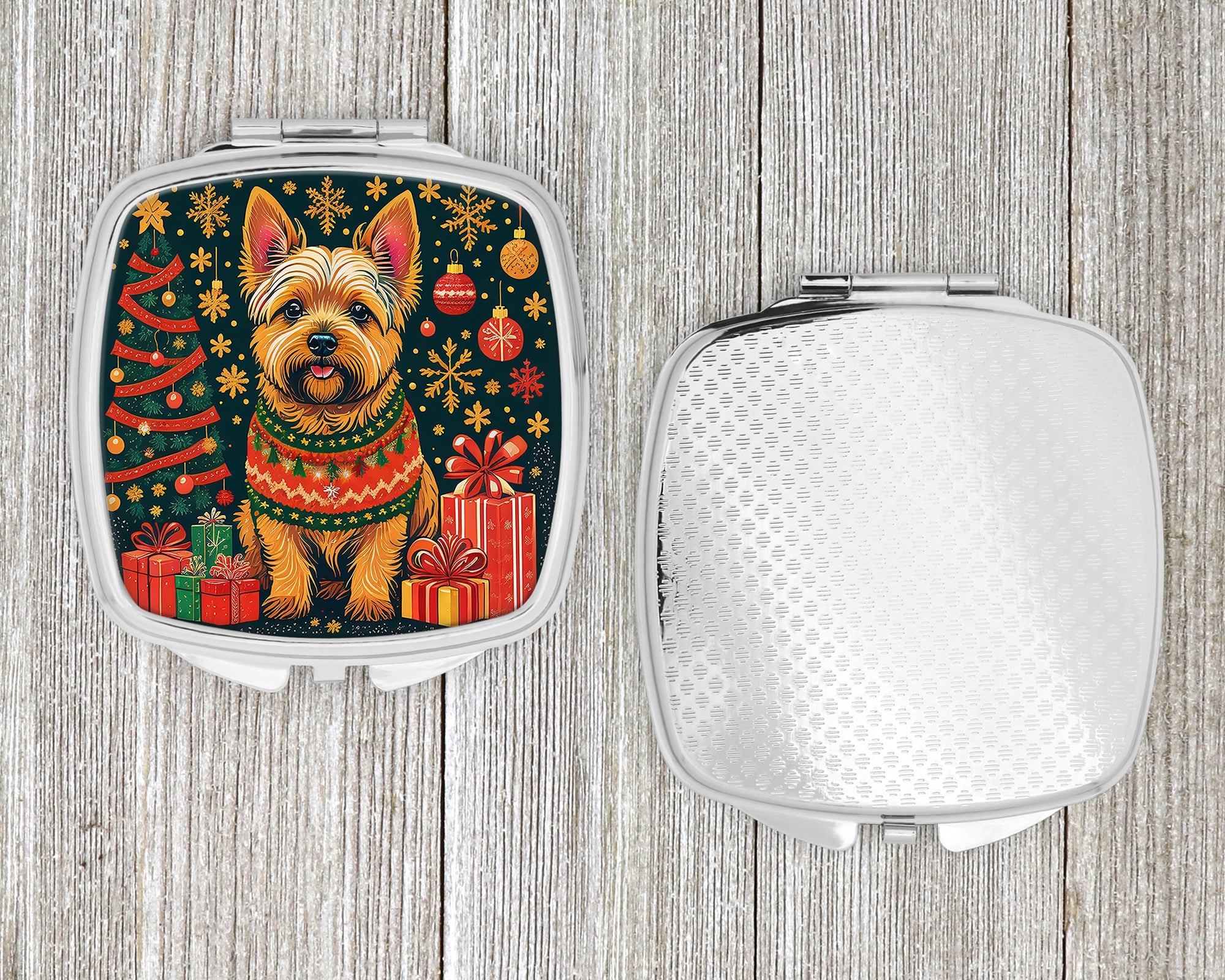 Norwich Terrier Christmas Compact Mirror Decorative Travel Makeup Mirror for Women Girls Gifts Pocket Makeup Mirror Folding Handheld