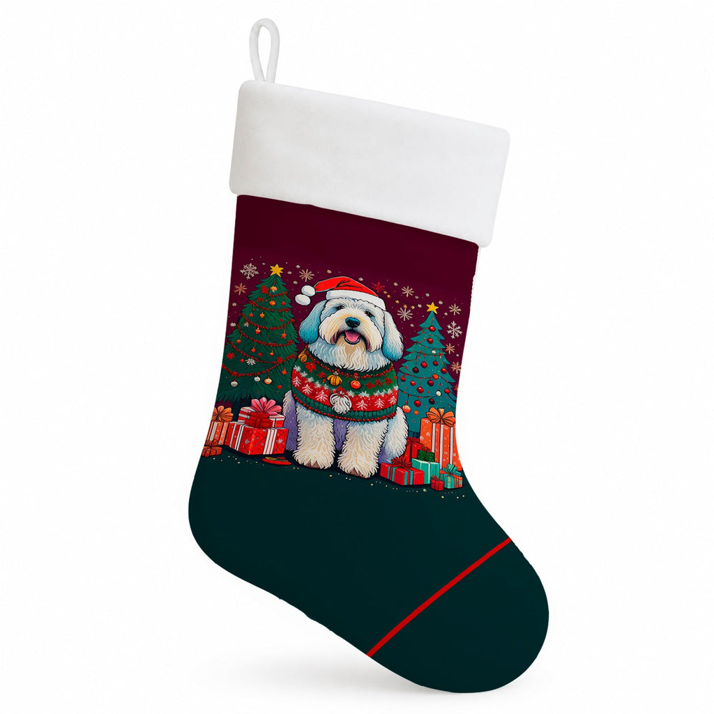 Old English Sheepdog Christmas Holiday Stocking Double-Sided Print, Polyester Suede,11x18, Made in USA