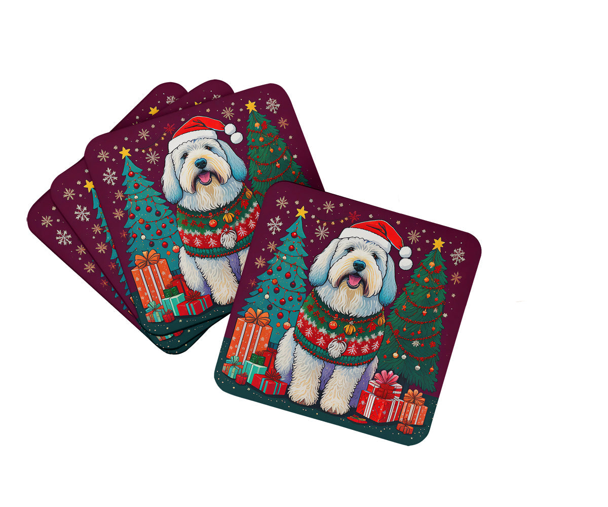 Old English Sheepdog Christmas Foam Coasters Set of 4 Cup Coasters for Indoor Outdoor, Tabletop Protection, Anti Slip, Mouse pad Material