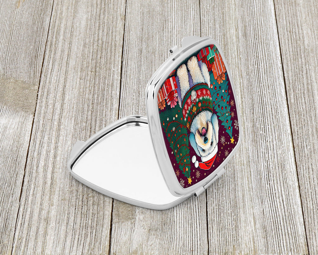 Old English Sheepdog Christmas Compact Mirror Decorative Travel Makeup Mirror for Women Girls Gifts Pocket Makeup Mirror Folding Handheld
