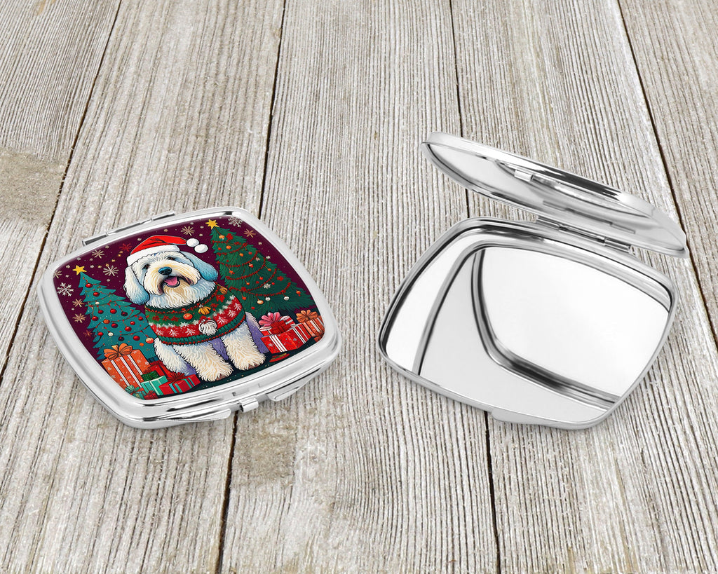 Old English Sheepdog Christmas Compact Mirror Decorative Travel Makeup Mirror for Women Girls Gifts Pocket Makeup Mirror Folding Handheld