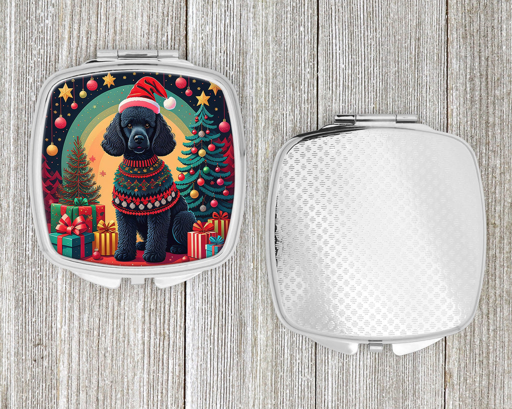 Black  Poodle Christmas Compact Mirror Decorative Travel Makeup Mirror for Women Girls Gifts Pocket Makeup Mirror Folding Handheld