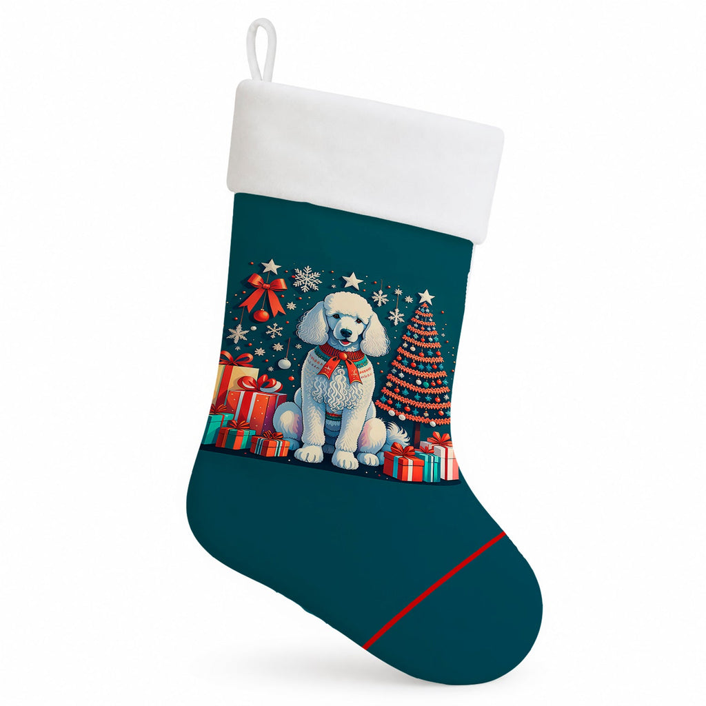 White Poodle Christmas Holiday Stocking Double-Sided Print, Polyester Suede,11x18, Made in USA