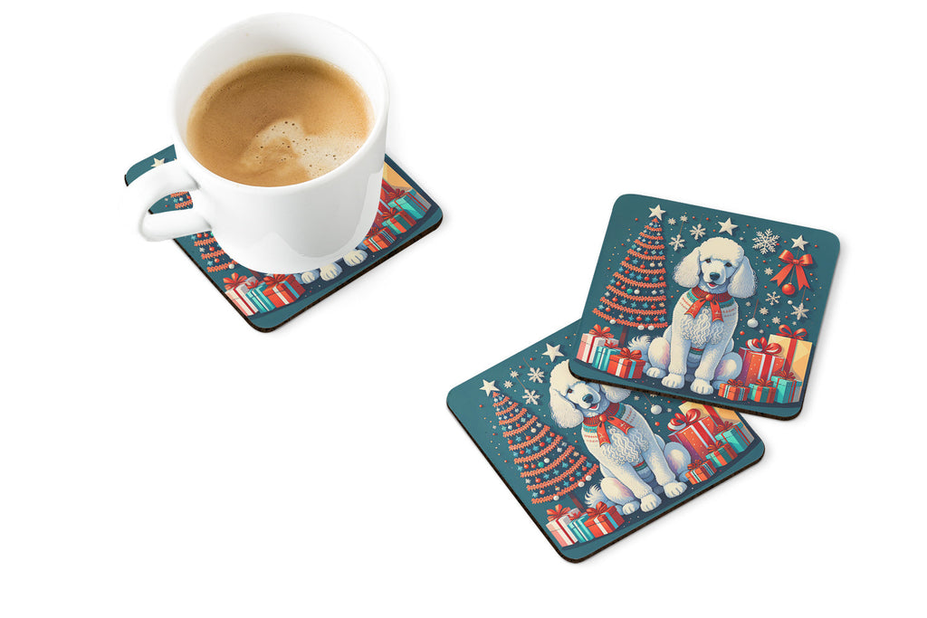 White Poodle Christmas Foam Coasters Set of 4 Cup Coasters for Indoor Outdoor, Tabletop Protection, Anti Slip, Mouse pad Material