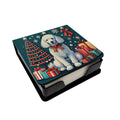 White Poodle Christmas PU Leather Note Paper Holder with Artist-Designed Cover, Desk Accessory, Office Gift