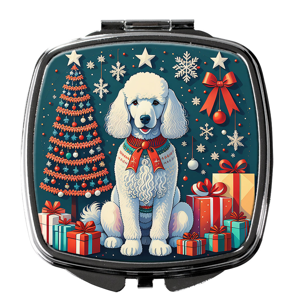 White Poodle Christmas Compact Mirror Decorative Travel Makeup Mirror for Women Girls Gifts Pocket Makeup Mirror Folding Handheld