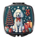 White Poodle Christmas Compact Mirror Decorative Travel Makeup Mirror for Women Girls Gifts Pocket Makeup Mirror Folding Handheld