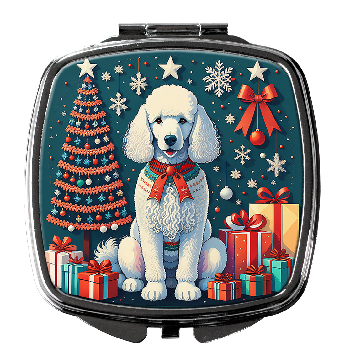 White Poodle Christmas Compact Mirror Decorative Travel Makeup Mirror for Women Girls Gifts Pocket Makeup Mirror Folding Handheld