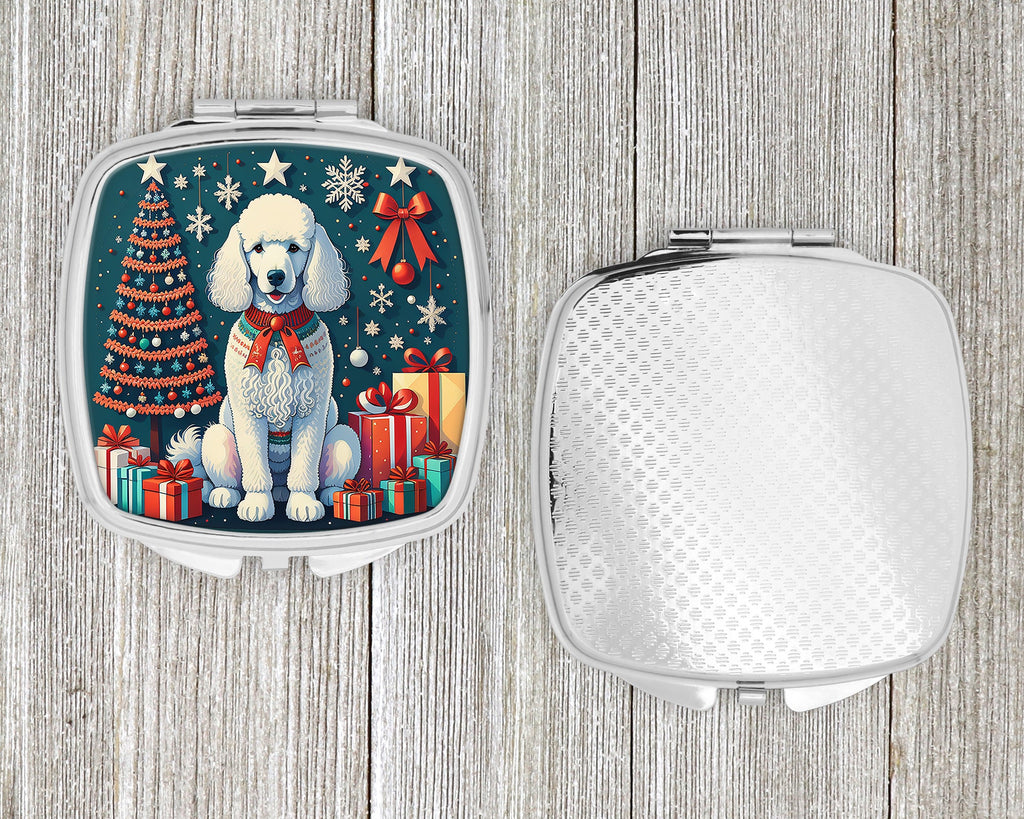 White Poodle Christmas Compact Mirror Decorative Travel Makeup Mirror for Women Girls Gifts Pocket Makeup Mirror Folding Handheld
