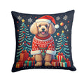 Apricot Toy Poodle Christmas Decorative Throw Pillow 14x14 Indoor Outdoor Accent Cushion, Fabric Cover with Insert for Sofa, Bed, Porch & Living Room