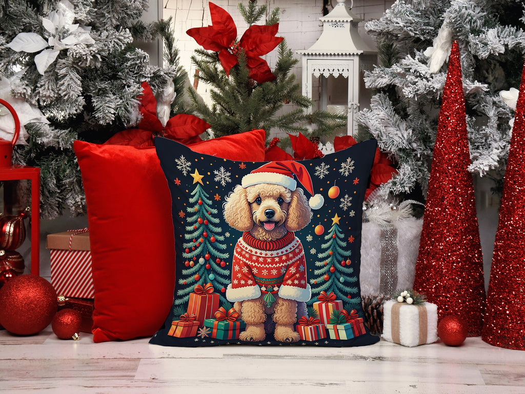 Apricot Toy Poodle Christmas Decorative Throw Pillow 14x14 Indoor Outdoor Accent Cushion, Fabric Cover with Insert for Sofa, Bed, Porch & Living Room