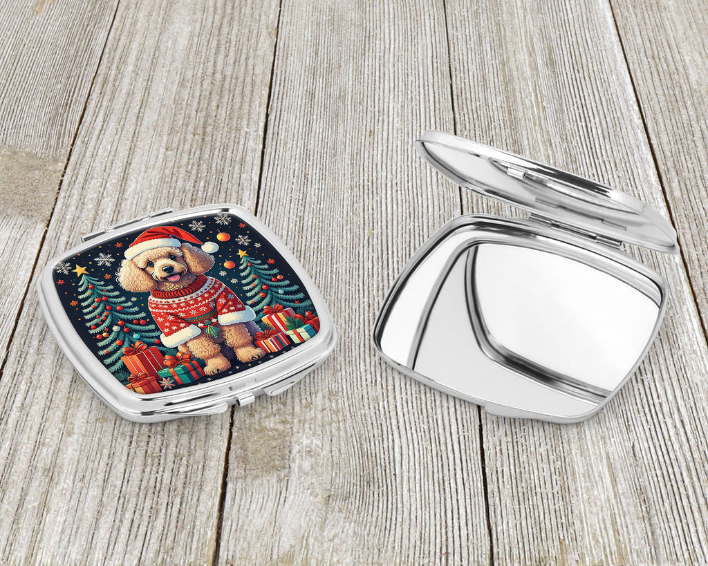 Apricot Toy Poodle Christmas Compact Mirror Decorative Travel Makeup Mirror for Women Girls Gifts Pocket Makeup Mirror Folding Handheld