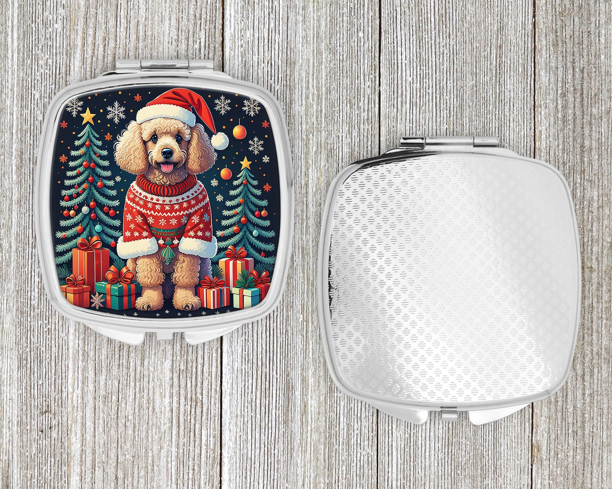 Apricot Toy Poodle Christmas Compact Mirror Decorative Travel Makeup Mirror for Women Girls Gifts Pocket Makeup Mirror Folding Handheld