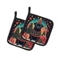 Black Pug Christmas Pot Holder Set of 2 Heat Resistant Quilted Hot Pads 7.5 x 7.5 Inch, Insulated Kitchen Trivets for Cooking & Baking