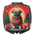 Fawn Pug Christmas Compact Mirror Decorative Travel Makeup Mirror for Women Girls Gifts Pocket Makeup Mirror Folding Handheld