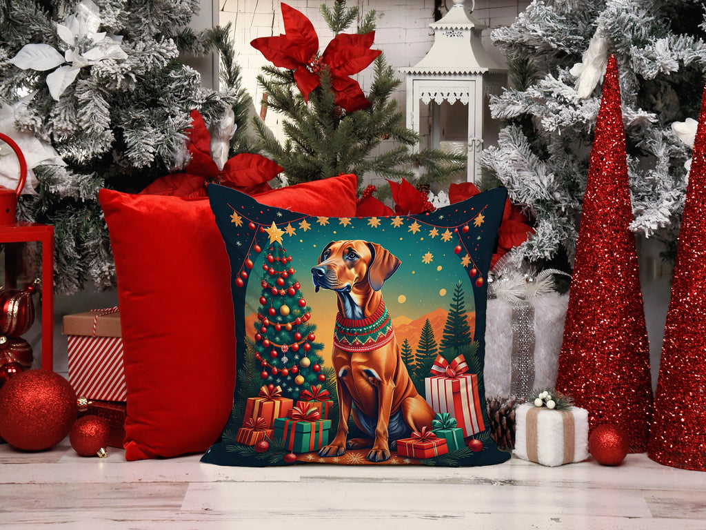 Rhodesian Ridgeback Christmas Decorative Throw Pillow 14x14 Indoor Outdoor Accent Cushion, Fabric Cover with Insert for Sofa, Bed, Porch & Living Room