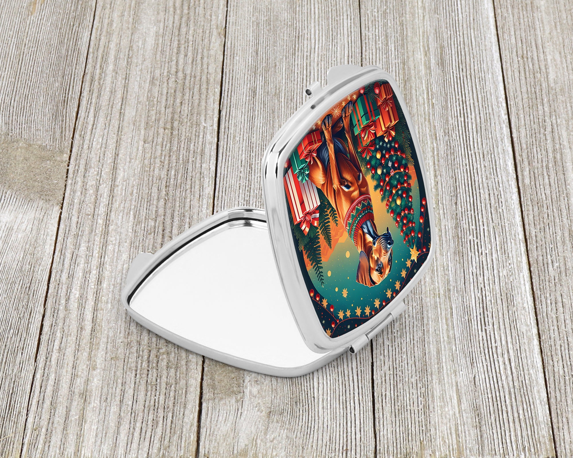 Rhodesian Ridgeback Christmas Compact Mirror Decorative Travel Makeup Mirror for Women Girls Gifts Pocket Makeup Mirror Folding Handheld