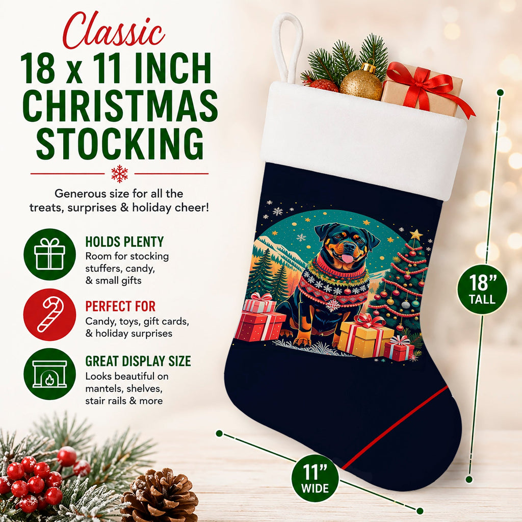 Rottweiler Christmas Holiday Stocking Double-Sided Print, Polyester Suede,11x18, Made in USA