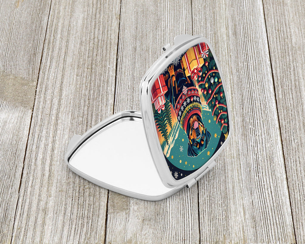 Rottweiler Christmas Compact Mirror Decorative Travel Makeup Mirror for Women Girls Gifts Pocket Makeup Mirror Folding Handheld