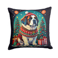 Saint Bernard Christmas Decorative Throw Pillow 14x14 Indoor Outdoor Accent Cushion, Fabric Cover with Insert for Sofa, Bed, Porch & Living Room