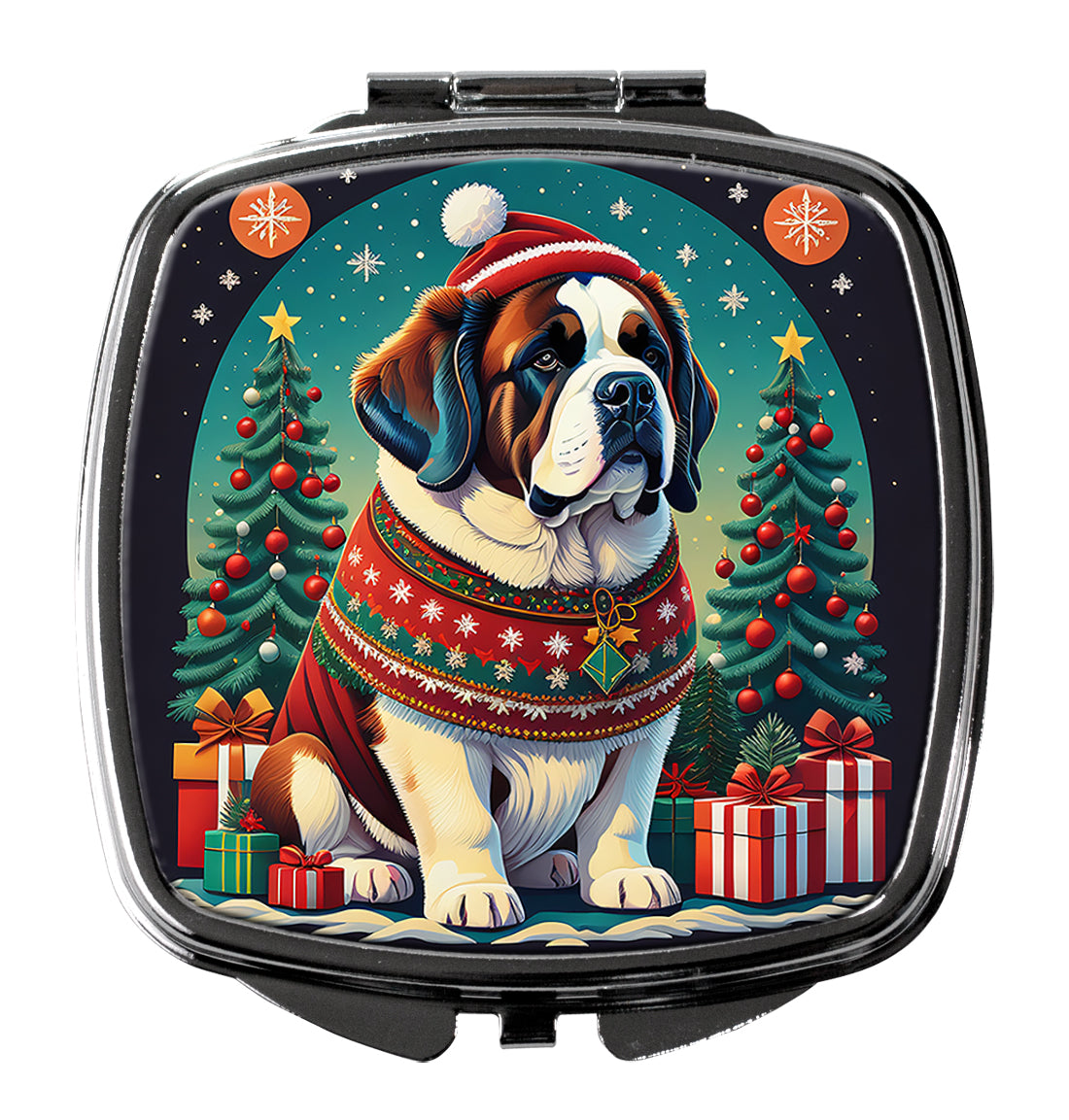 Saint Bernard Christmas Compact Mirror Decorative Travel Makeup Mirror for Women Girls Gifts Pocket Makeup Mirror Folding Handheld