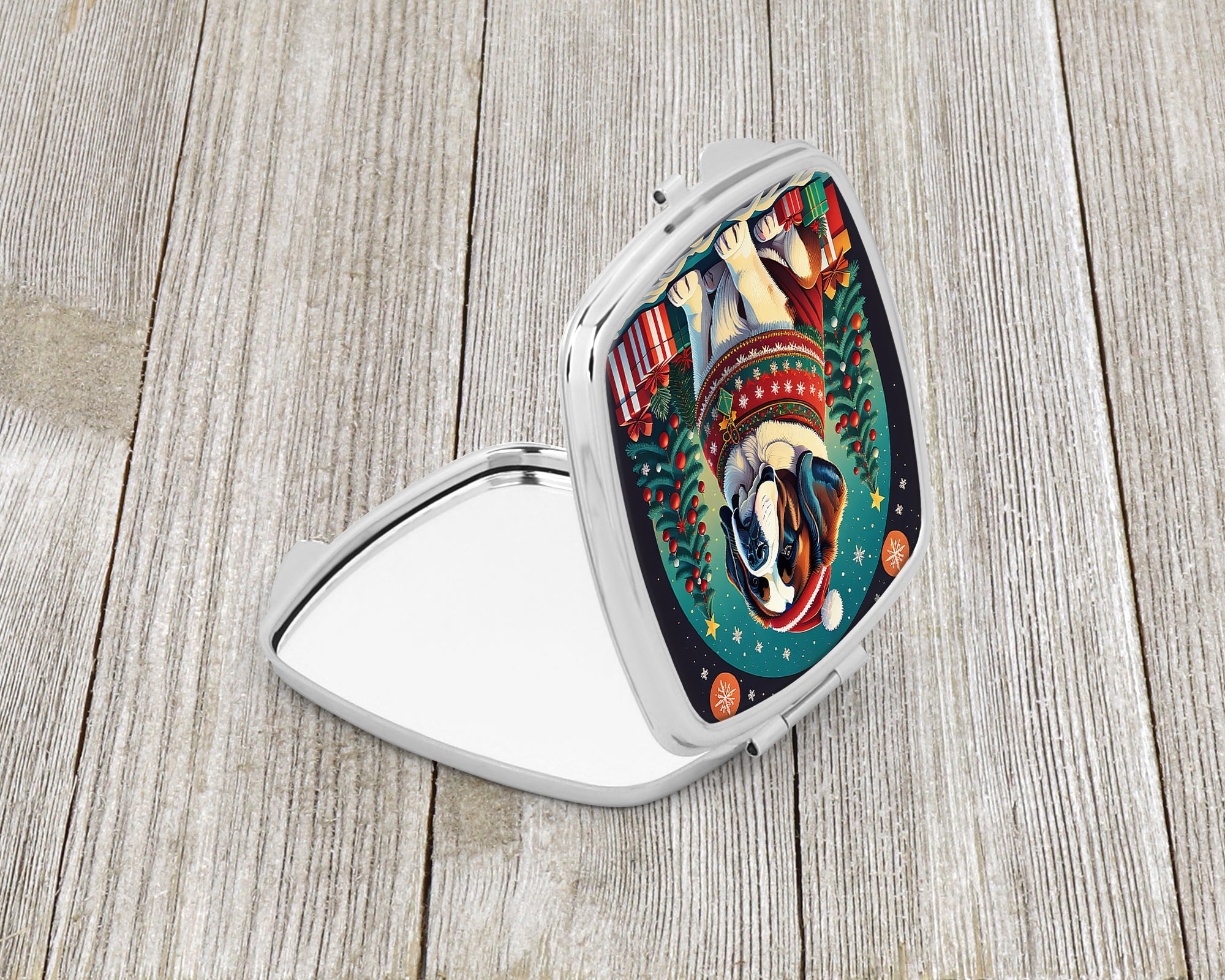 Saint Bernard Christmas Compact Mirror Decorative Travel Makeup Mirror for Women Girls Gifts Pocket Makeup Mirror Folding Handheld