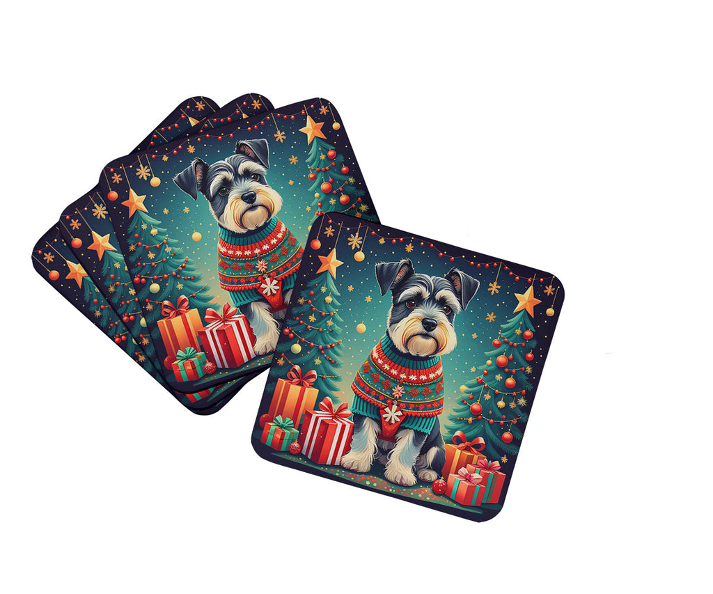 Schnauzer Christmas Foam Coasters Set of 4 Cup Coasters for Indoor Outdoor, Tabletop Protection, Anti Slip, Mouse pad Material