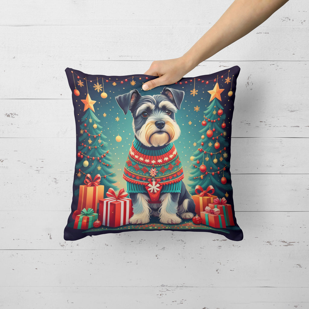 Schnauzer Christmas Decorative Throw Pillow 14x14 Indoor Outdoor Accent Cushion, Fabric Cover with Insert for Sofa, Bed, Porch & Living Room