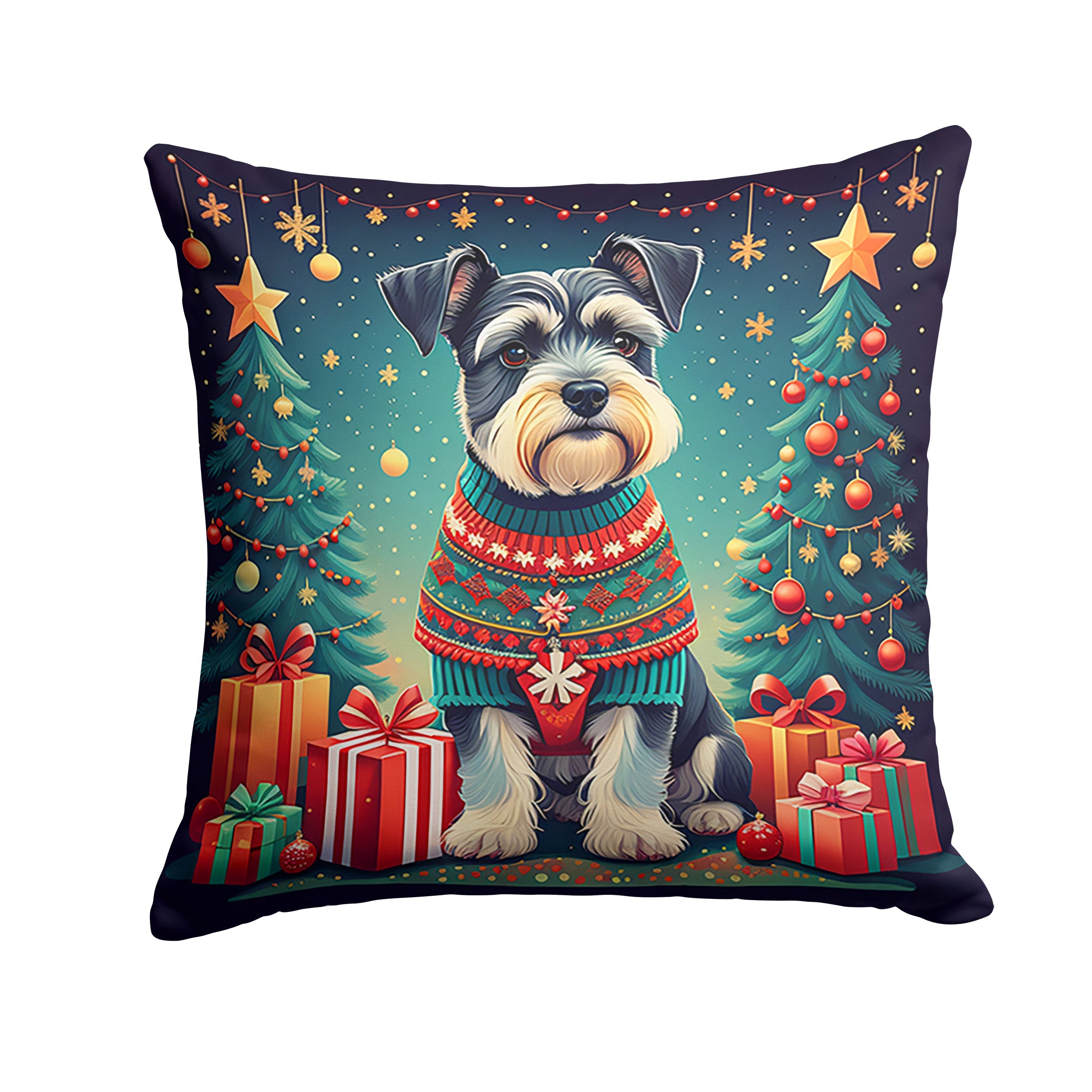 Schnauzer Christmas Decorative Throw Pillow 18x18 Indoor Outdoor Accent Cushion, Fabric Cover with Insert for Sofa, Bed, Porch & Living Room