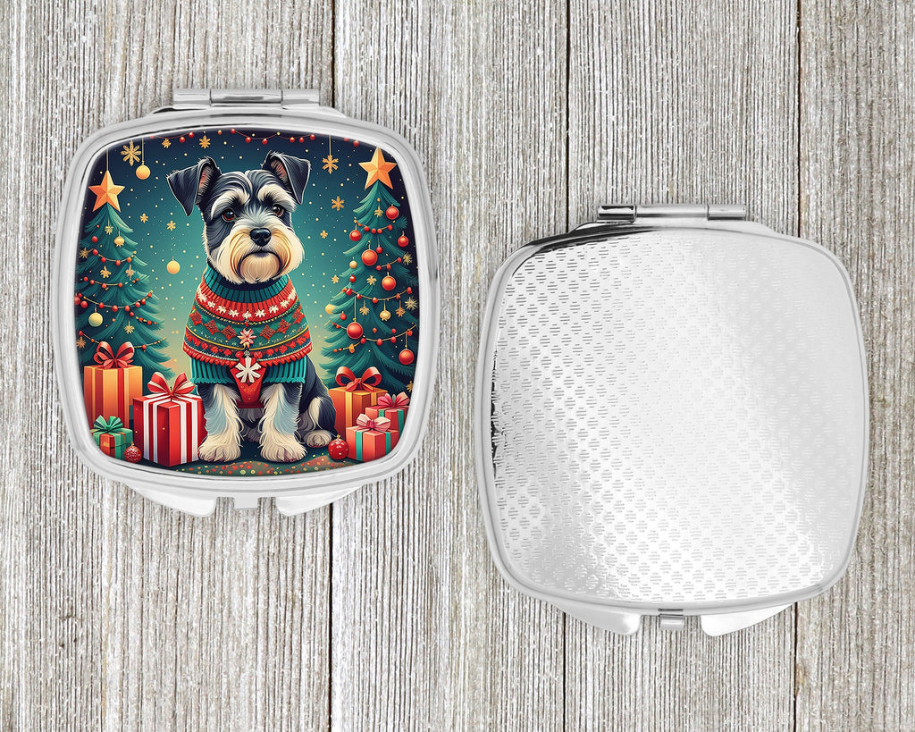 Schnauzer Christmas Compact Mirror Decorative Travel Makeup Mirror for Women Girls Gifts Pocket Makeup Mirror Folding Handheld