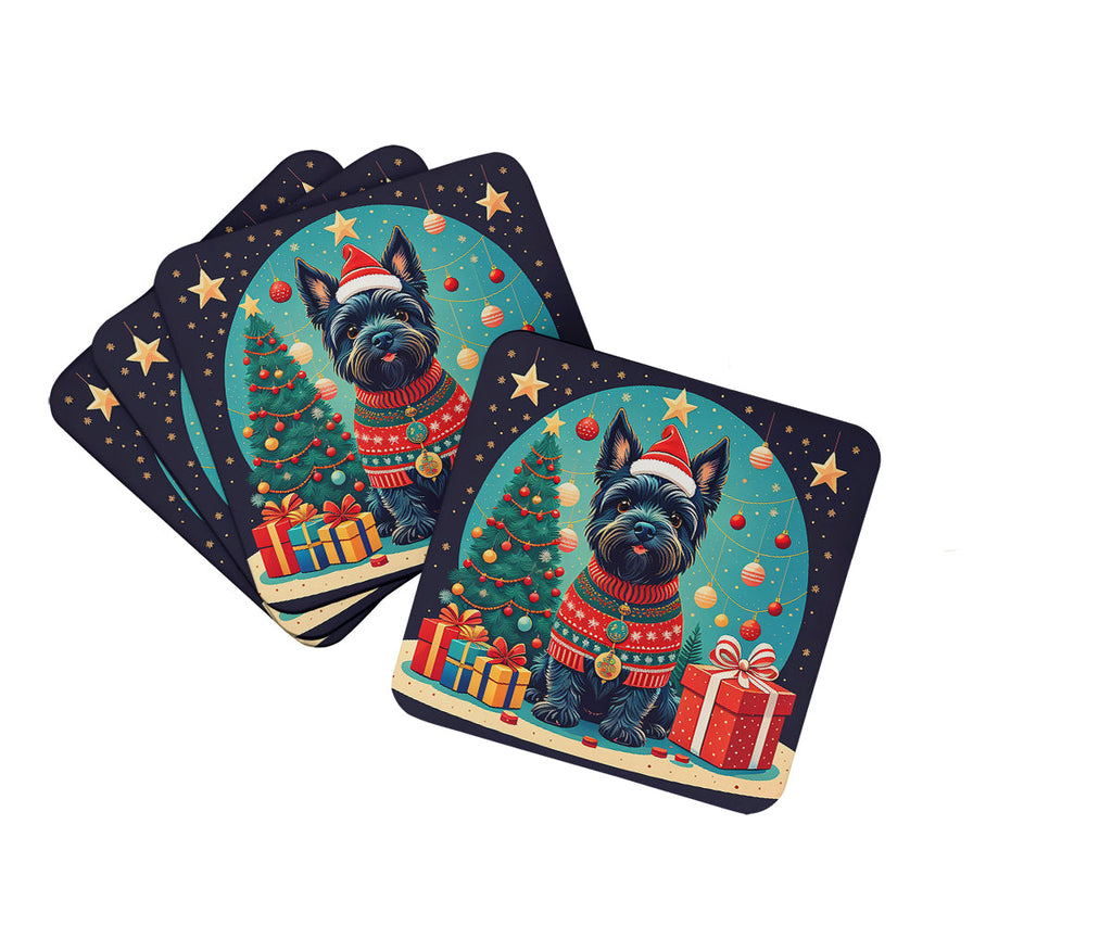 Scottish Terrier Christmas Foam Coasters Set of 4 Cup Coasters for Indoor Outdoor, Tabletop Protection, Anti Slip, Mouse pad Material