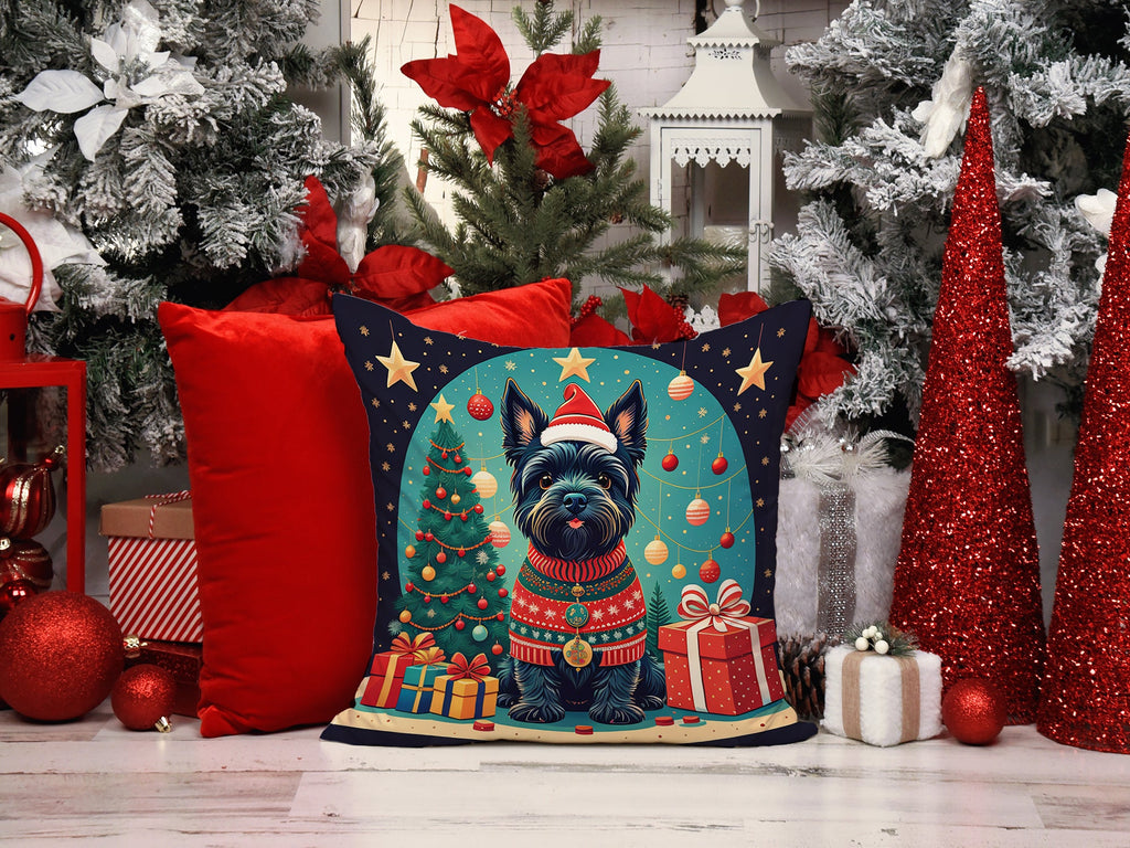 Scottish Terrier Christmas Decorative Throw Pillow 18x18 Indoor Outdoor Accent Cushion, Fabric Cover with Insert for Sofa, Bed, Porch & Living Room