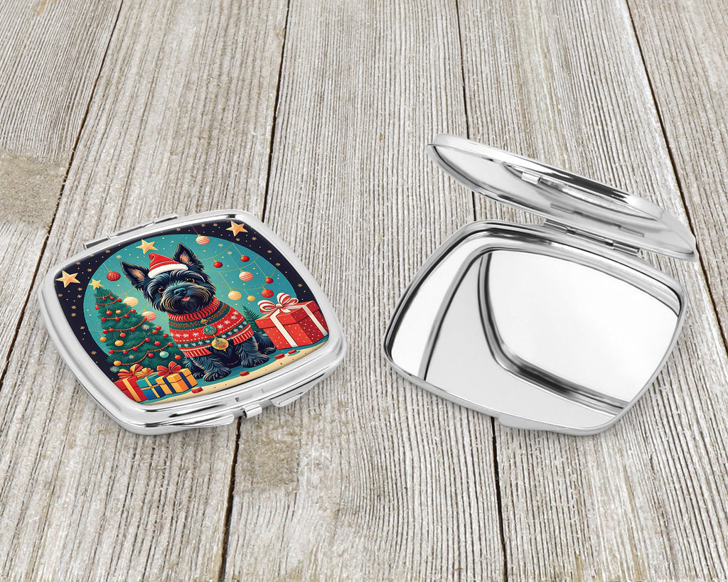 Scottish Terrier Christmas Compact Mirror Decorative Travel Makeup Mirror for Women Girls Gifts Pocket Makeup Mirror Folding Handheld