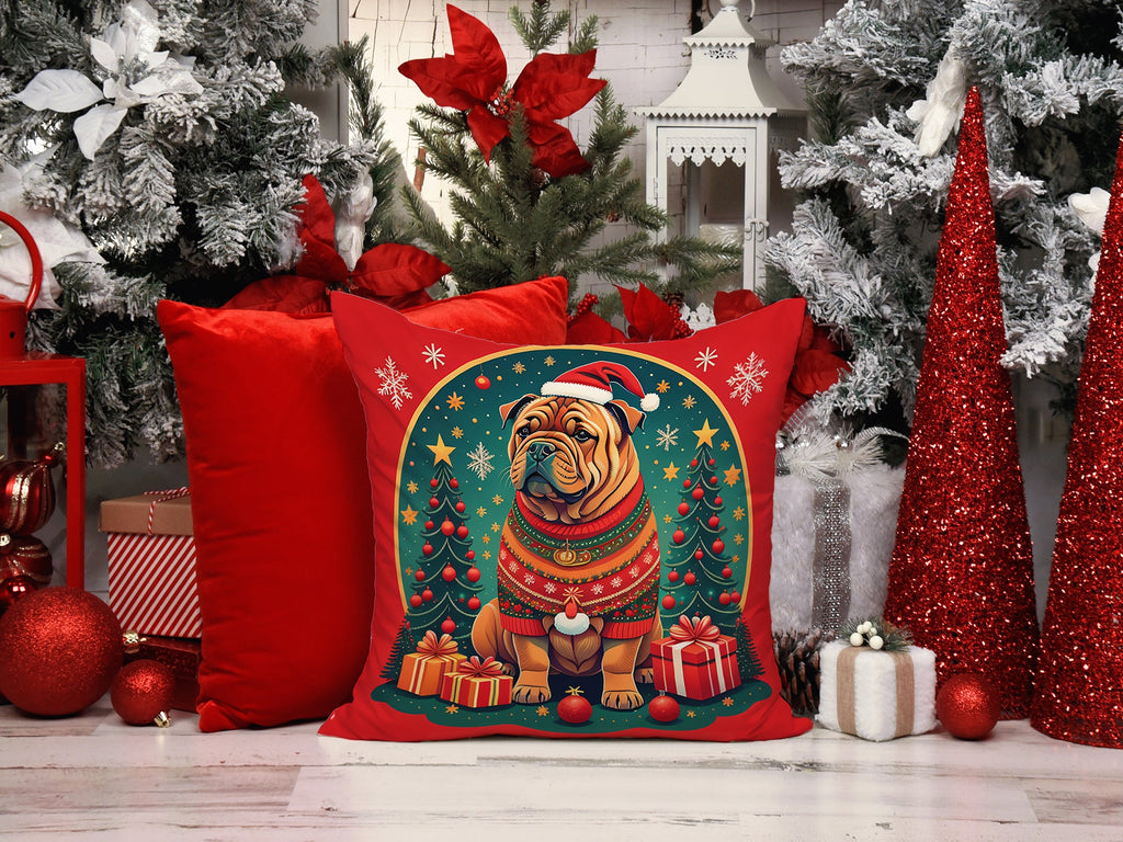 Shar Pei Christmas Decorative Throw Pillow 14x14 Indoor Outdoor Accent Cushion, Fabric Cover with Insert for Sofa, Bed, Porch & Living Room