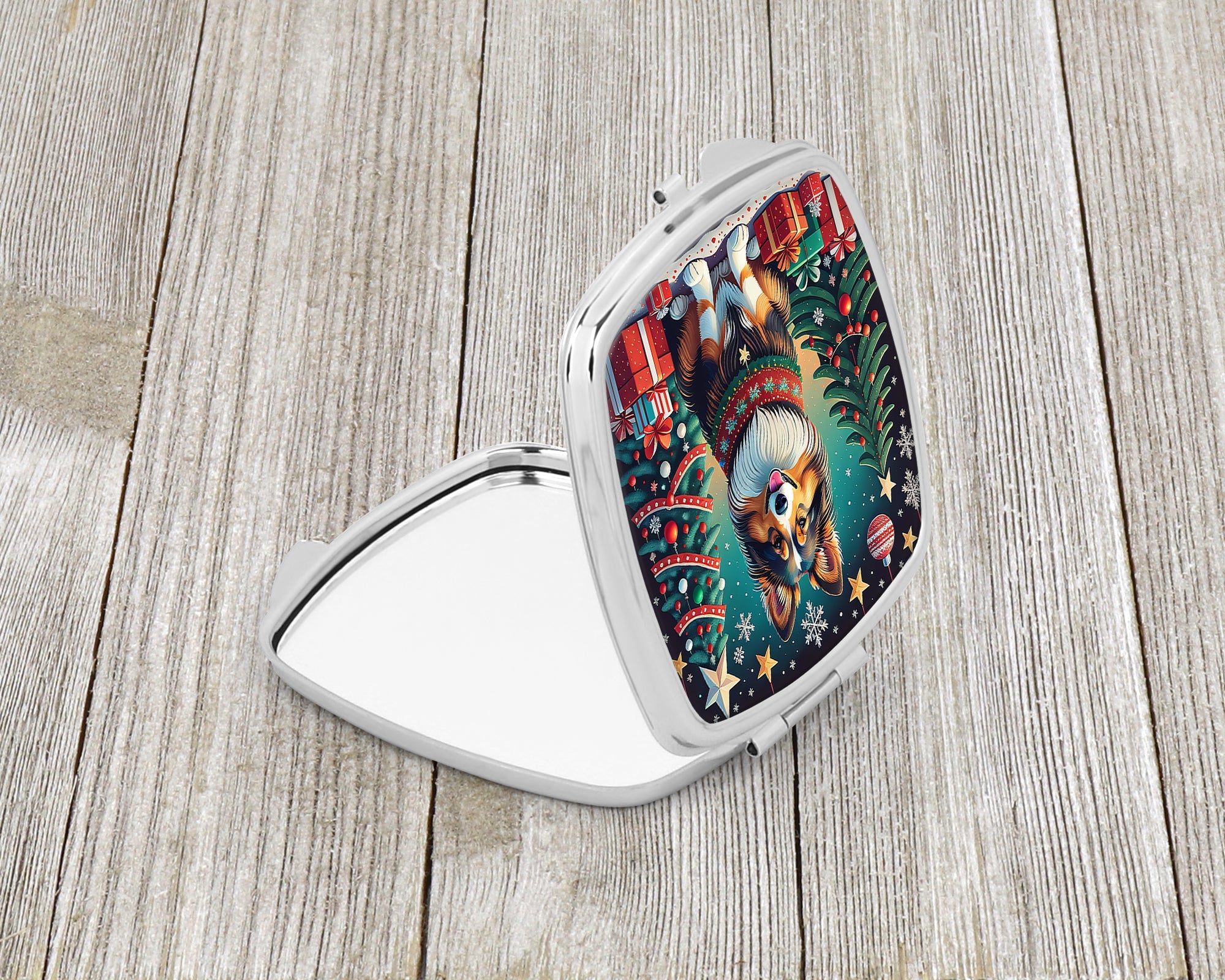 Sheltie Christmas Compact Mirror Decorative Travel Makeup Mirror for Women Girls Gifts Pocket Makeup Mirror Folding Handheld