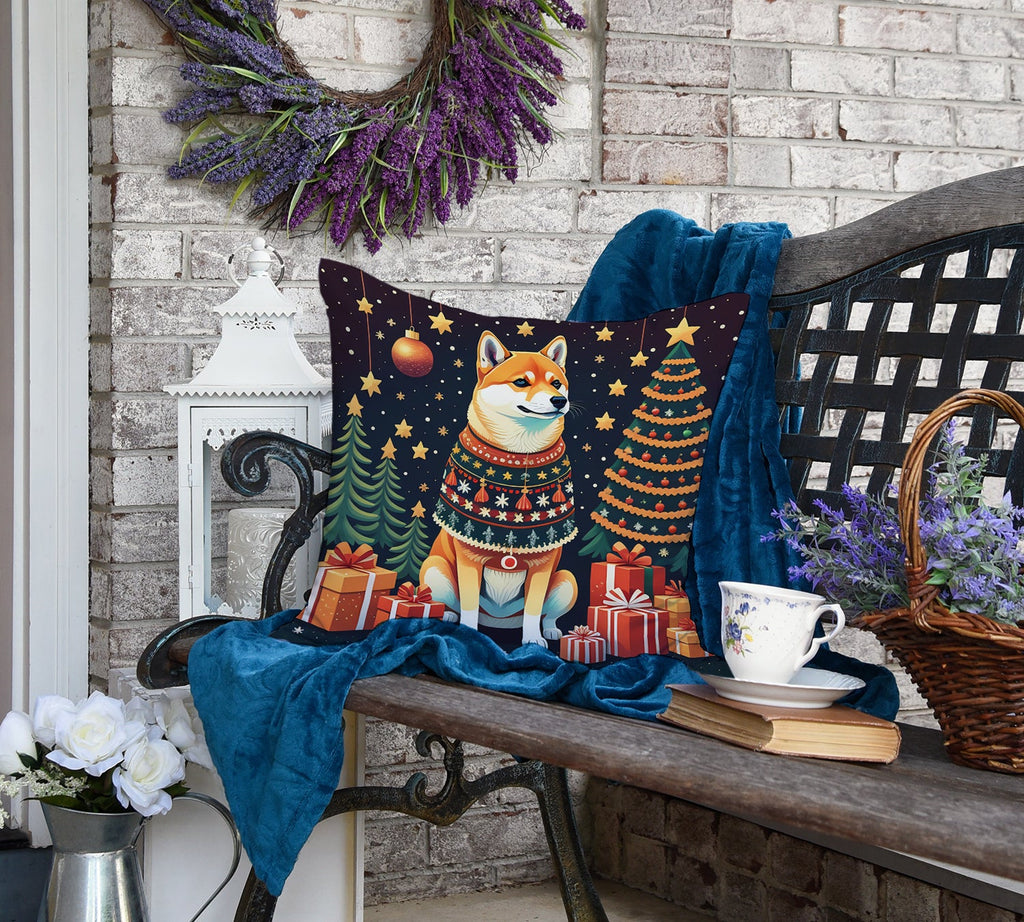 Shiba Inu Christmas Decorative Throw Pillow 18x18 Indoor Outdoor Accent Cushion, Fabric Cover with Insert for Sofa, Bed, Porch & Living Room