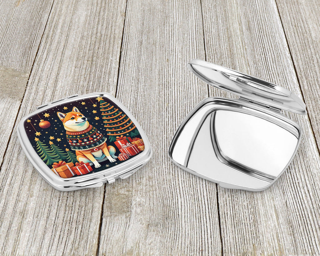 Shiba Inu Christmas Compact Mirror Decorative Travel Makeup Mirror for Women Girls Gifts Pocket Makeup Mirror Folding Handheld