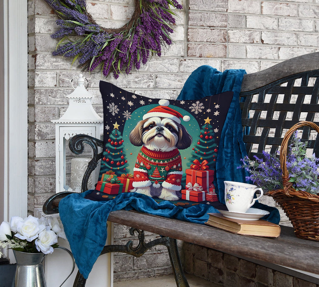 Shih Tzu Christmas Decorative Throw Pillow 18x18 Indoor Outdoor Accent Cushion, Fabric Cover with Insert for Sofa, Bed, Porch & Living Room