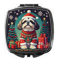 Shih Tzu Christmas Compact Mirror Decorative Travel Makeup Mirror for Women Girls Gifts Pocket Makeup Mirror Folding Handheld