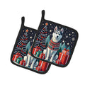 Siberian Husky Christmas Pot Holder Set of 2 Heat Resistant Quilted Hot Pads 7.5 x 7.5 Inch, Insulated Kitchen Trivets for Cooking & Baking